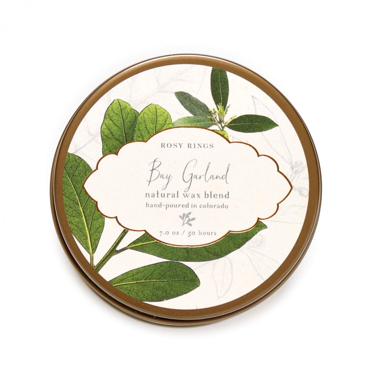 Rosy Rings Tin Candle, Bay Garland - Image 2
