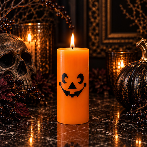 Pumpkin Face Pillar Candle - Small