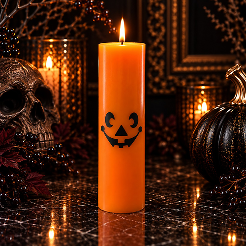 Pumpkin Face Tall Pillar Candle - Large