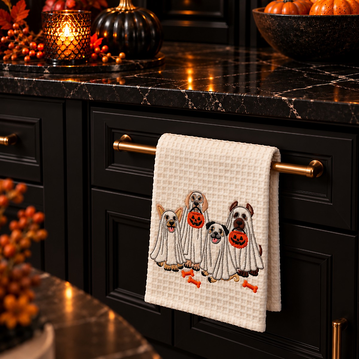 Ghostly Dogs Halloween Kitchen Towel