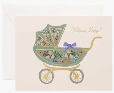 Floral Pram Welcome Baby Card